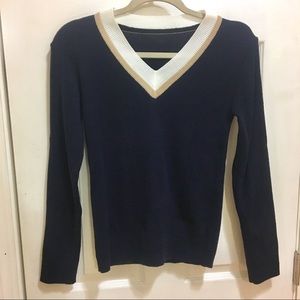 Navy Varsity V-Neck Sweater